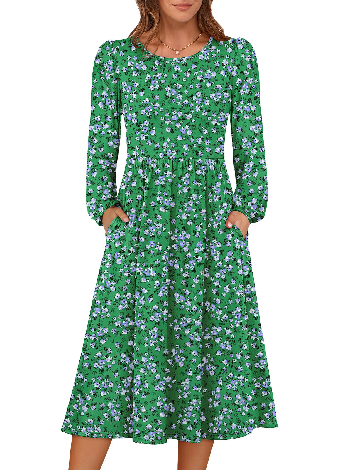 ANRABESS Women Long Sleeve Casual Fall Midi Dress Lightweight with Pockets