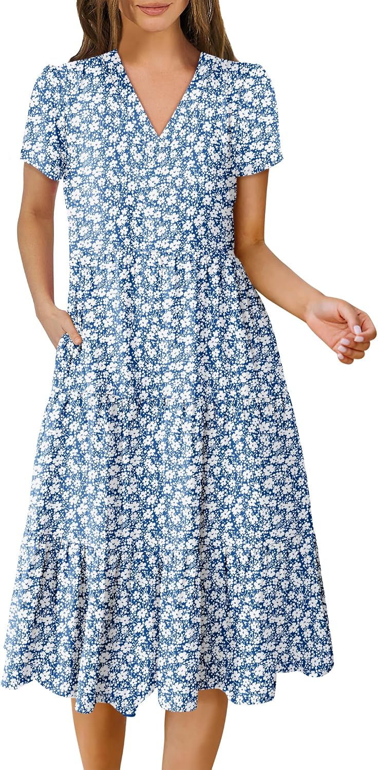 ANRABESS Womens Summer Casual Dresses Short Sleeve Boho Midi Dress