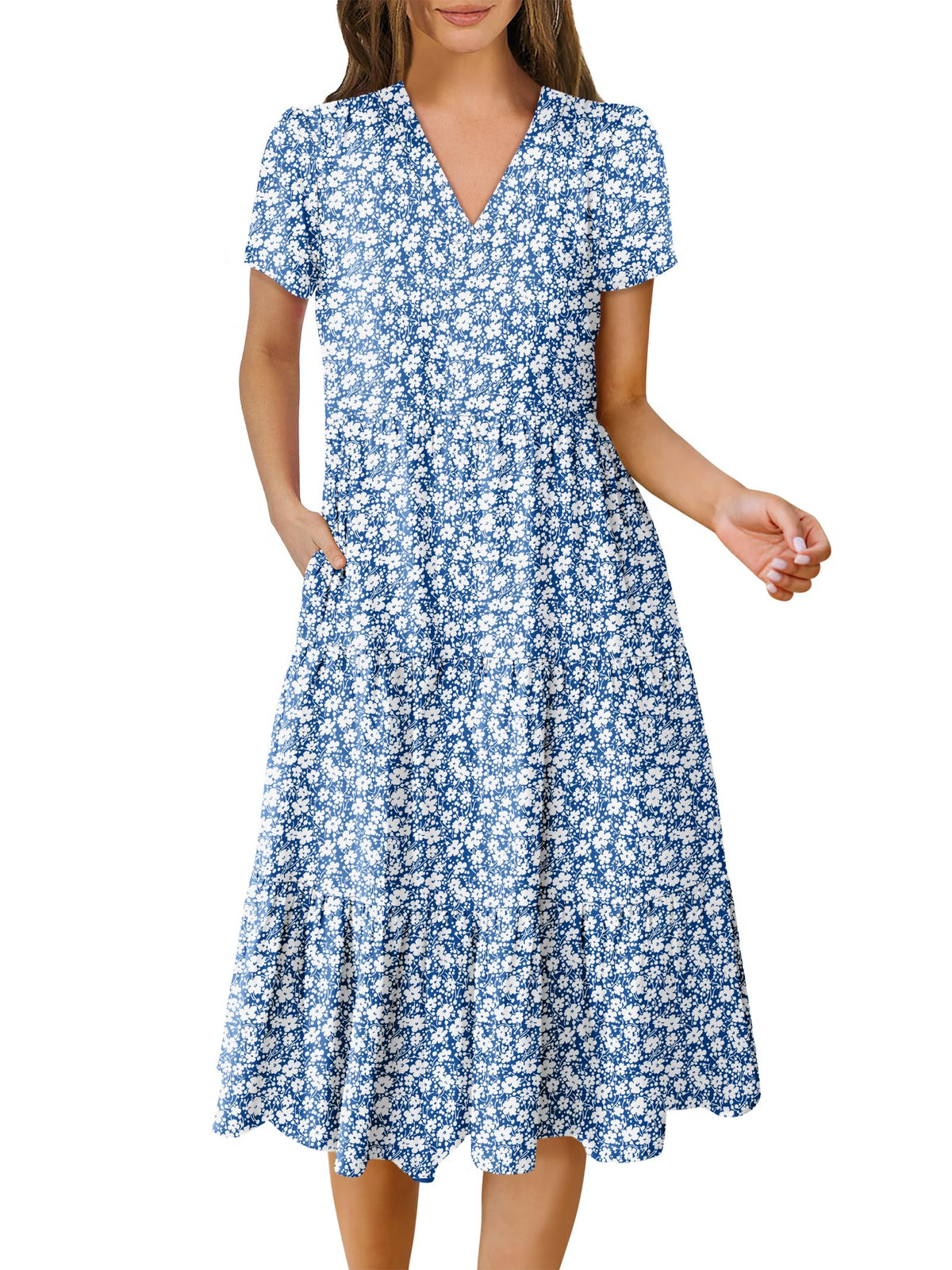 ANRABESS Womens Summer Casual Dresses Short Sleeve Boho Midi Dress