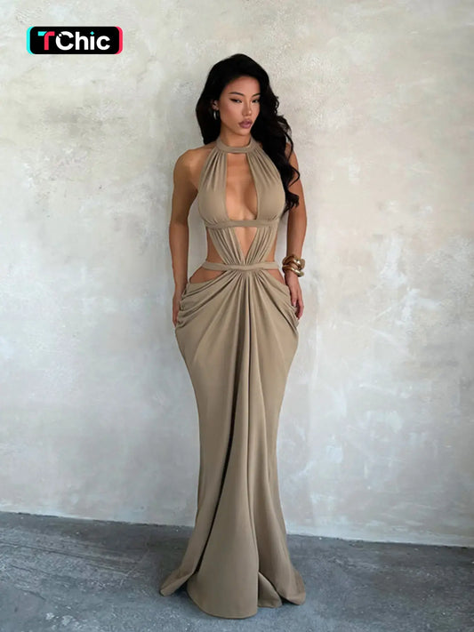Shimmering Ribbon Vacation Cutout Dress, Elegant Hollow Out Design, Perfect for Summer Parties, Chic and Comfortable Evening Wear, Elegance