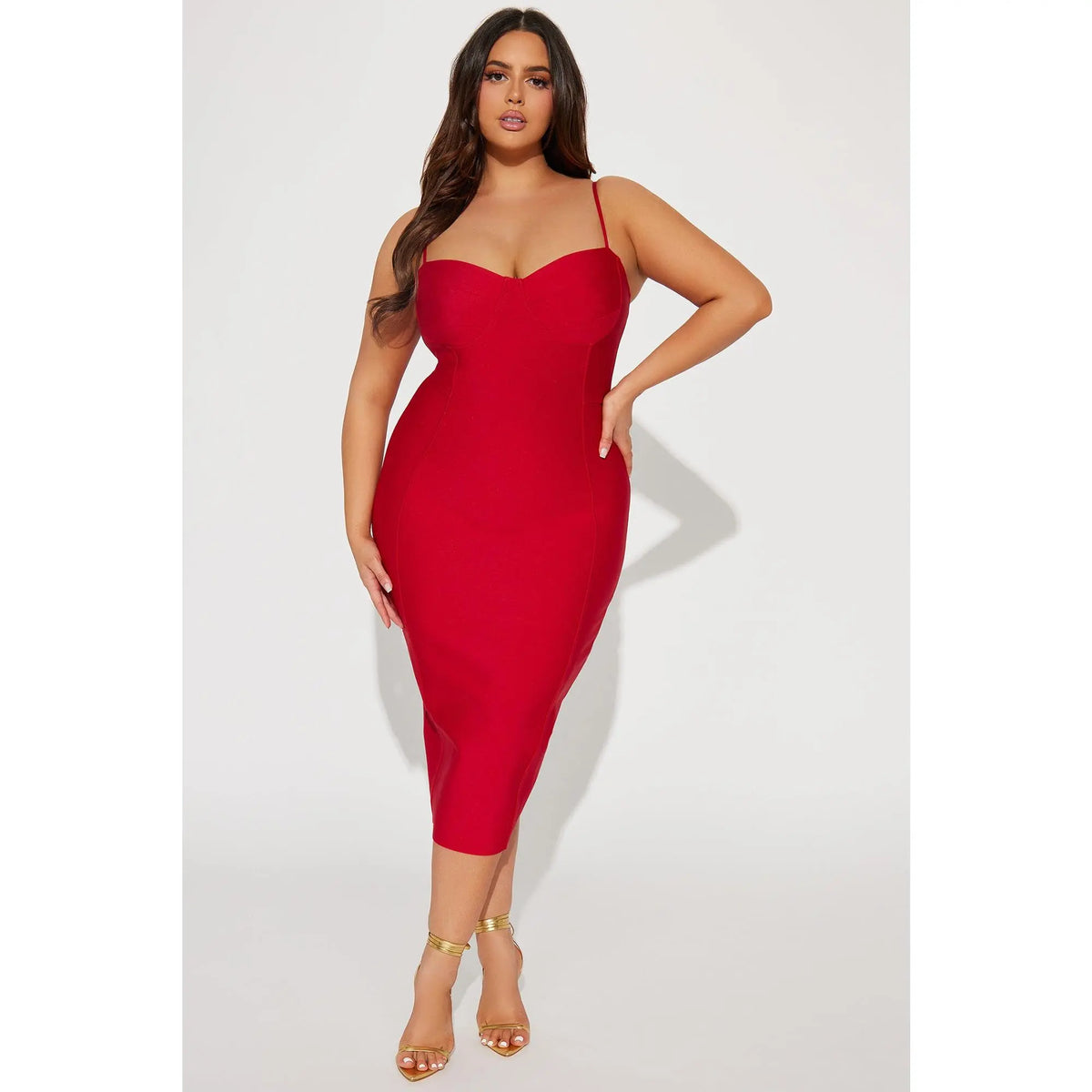 Becky Bandage Midi Dress - Red