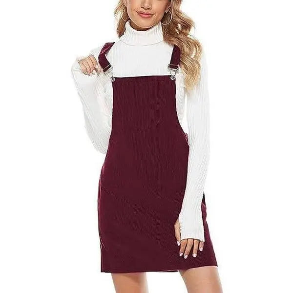 Women's Corduroy A Line Cute Jumper Pinafore Bib Overall Mini Dress Skirt