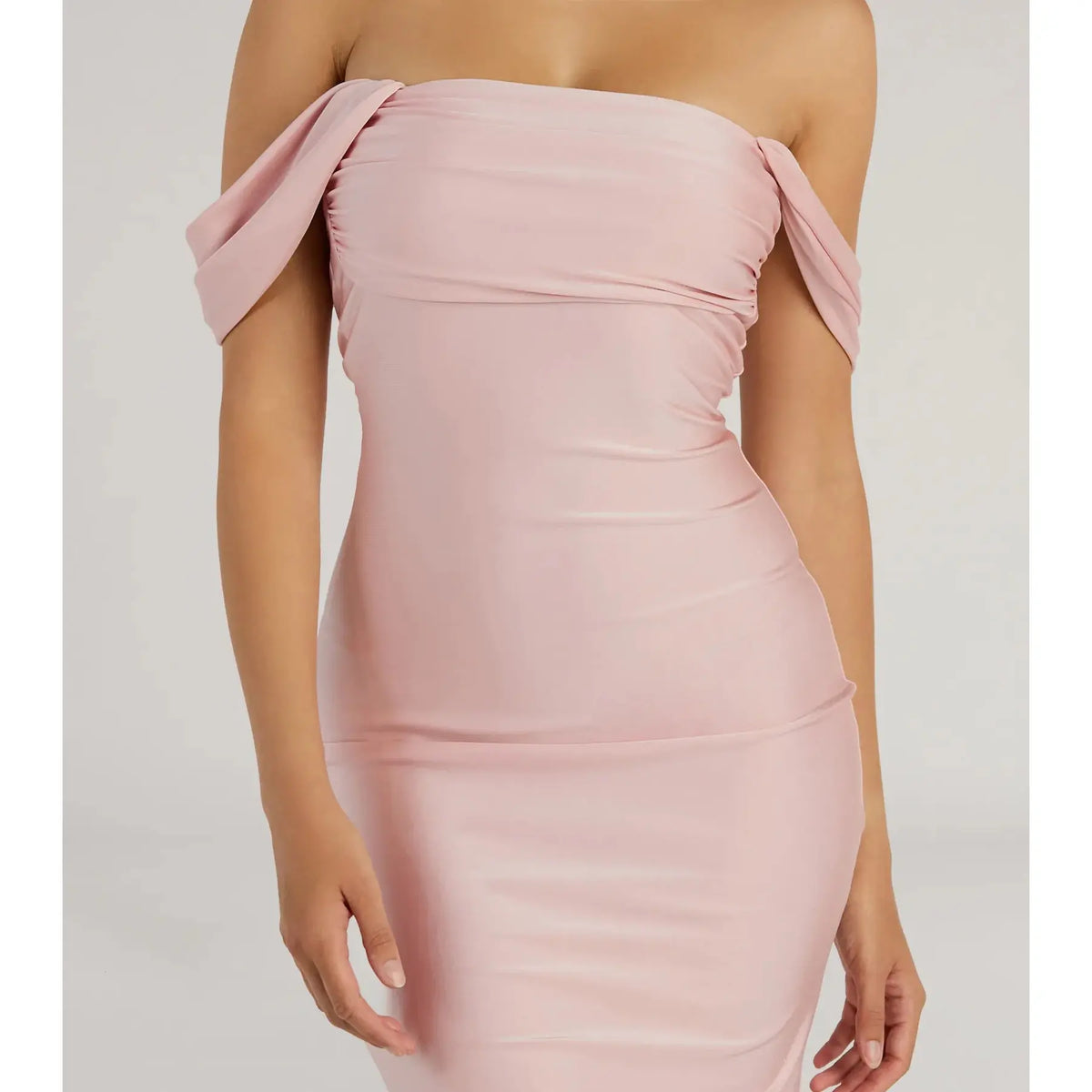 Exceptional Off-The-Shoulder Flared Midi Dress