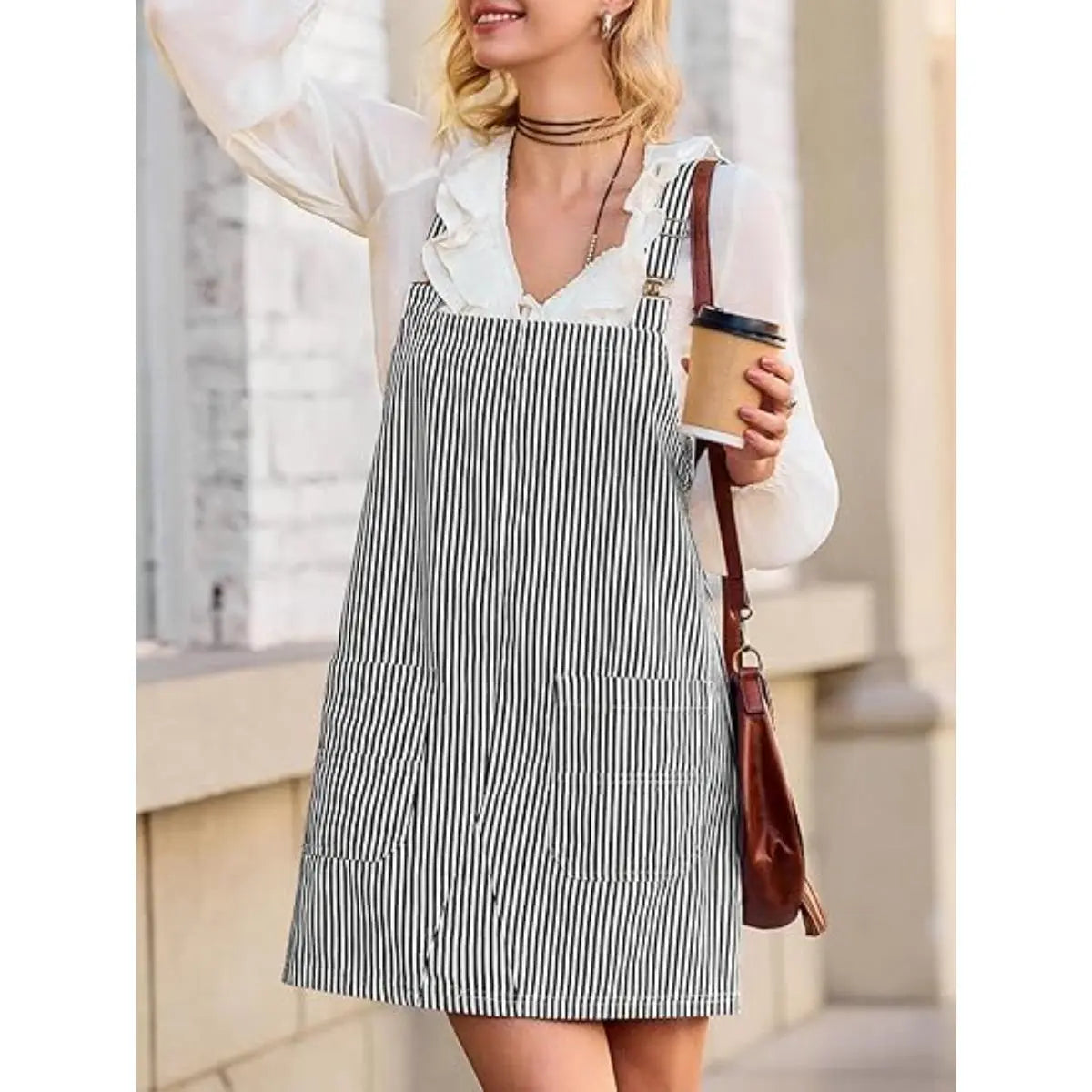 Imily Bela Womens Casual Striped Denim Dress Summer Pinafore Overalls Romper Adjustable Straps Jumper Dress with Pockets