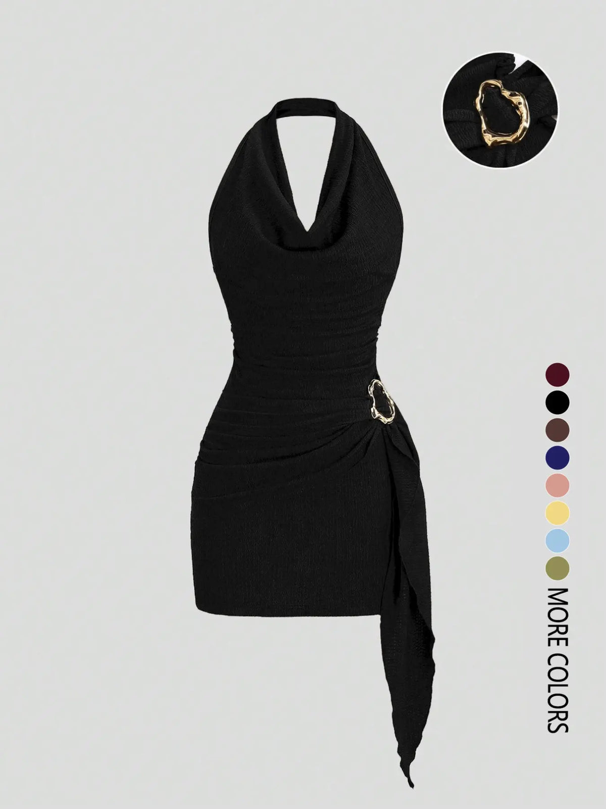Women's Fashion Solid Color Ruched Halter Fit Dress, Casual Office Wear, Elegant Backless Design, Perfect for Daily Wear, Stylish, Chic and Comfortable Dress, Backless Slim Dress