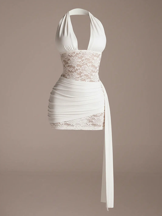 DealsForYouDays Summer Floral Lace Splicing Deep V-Neck Backless Dress,Graduation Dress. Summer Rave Festival Outfits