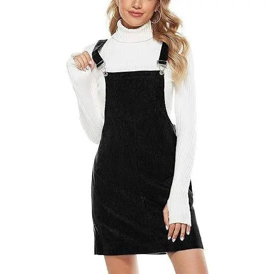 Women's Corduroy A Line Cute Jumper Pinafore Bib Overall Mini Dress Skirt