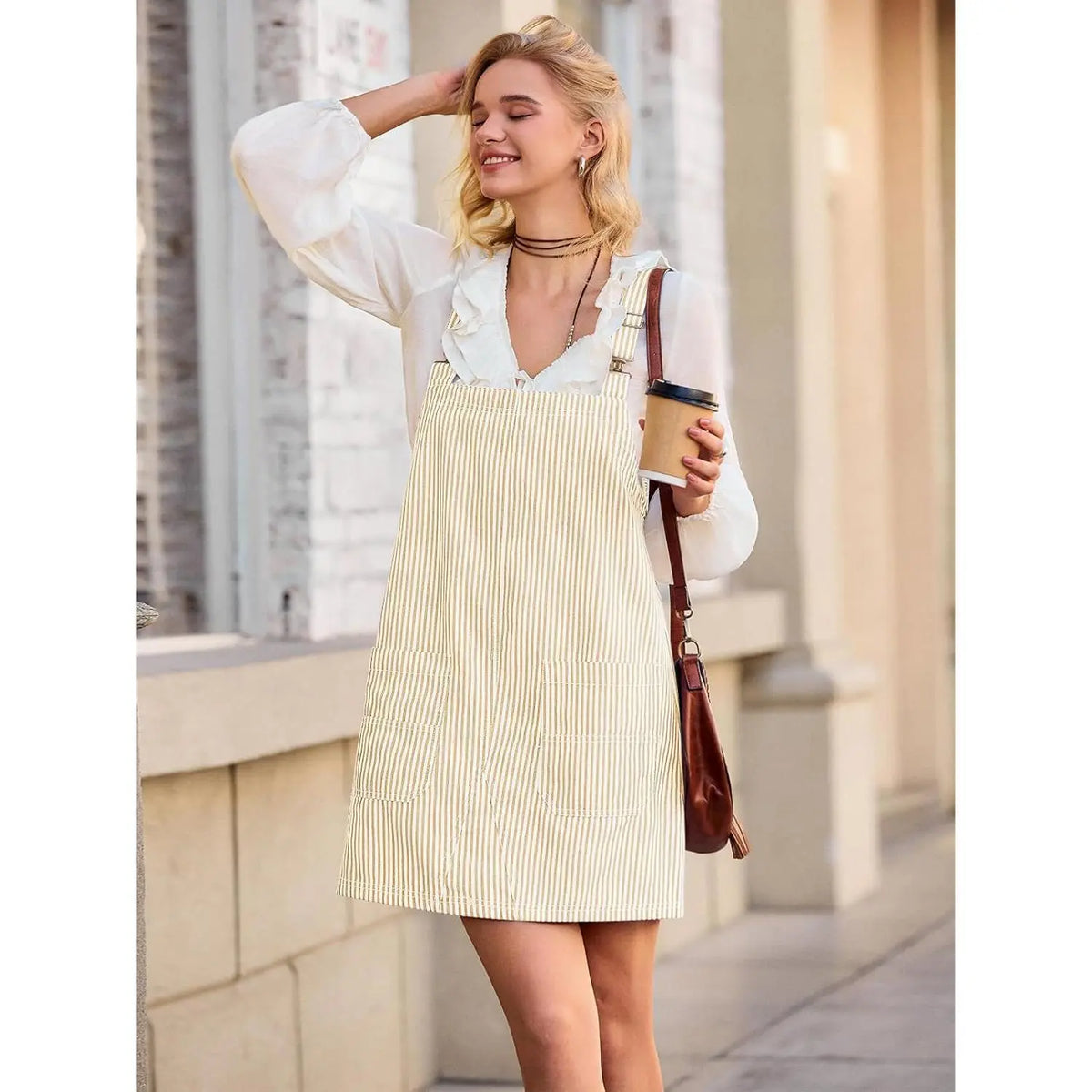 Imily Bela Womens Casual Striped Denim Dress Summer Pinafore Overalls Romper Adjustable Straps Jumper Dress with Pocket
