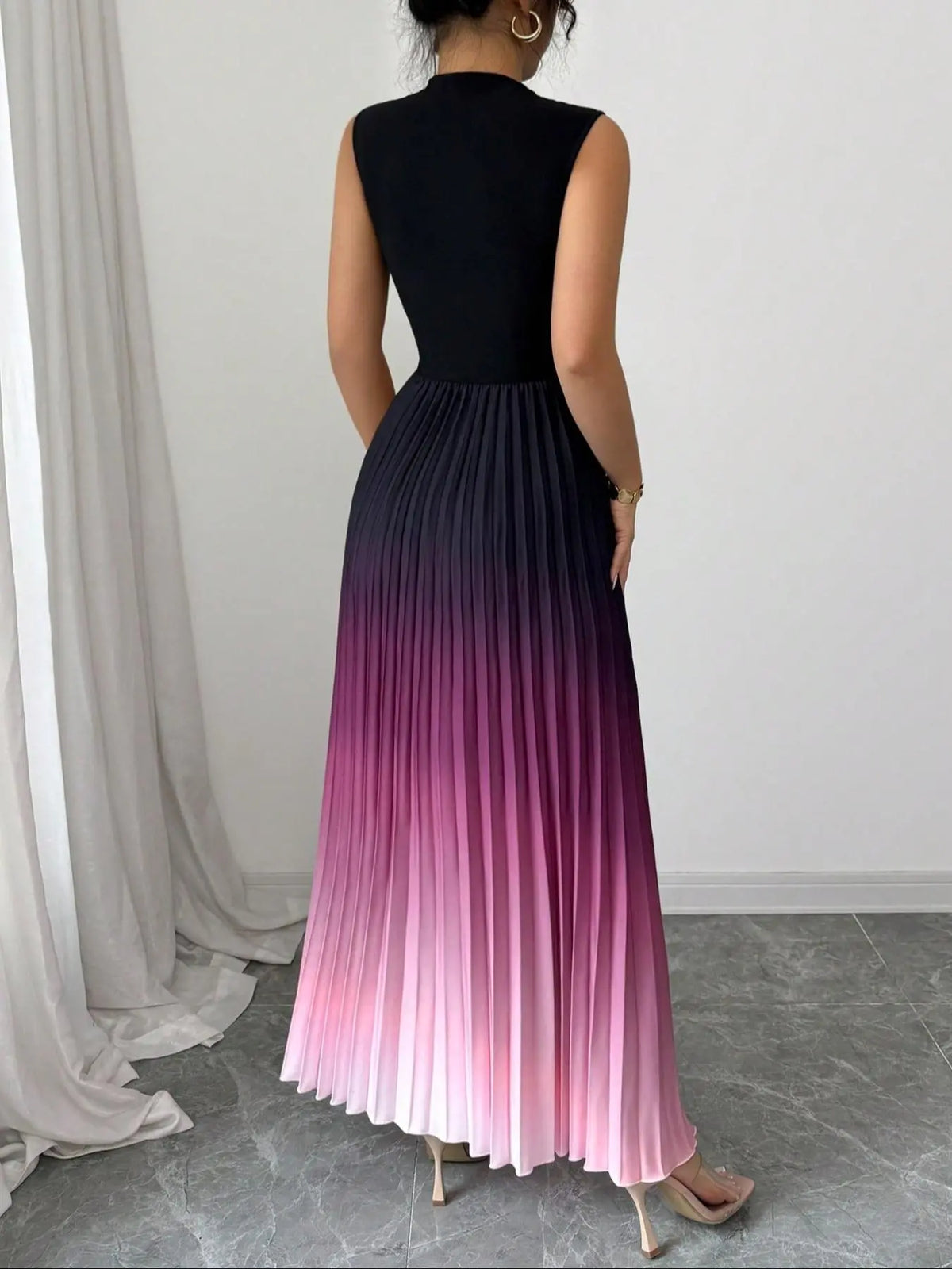 Women's Ombre Gradient Print Tank Dress, Elegant Chic Sleeveless Dress for Party Evening Formal Wear Occasions, Ladies' Clothes for All Seasons, Evening Dresses