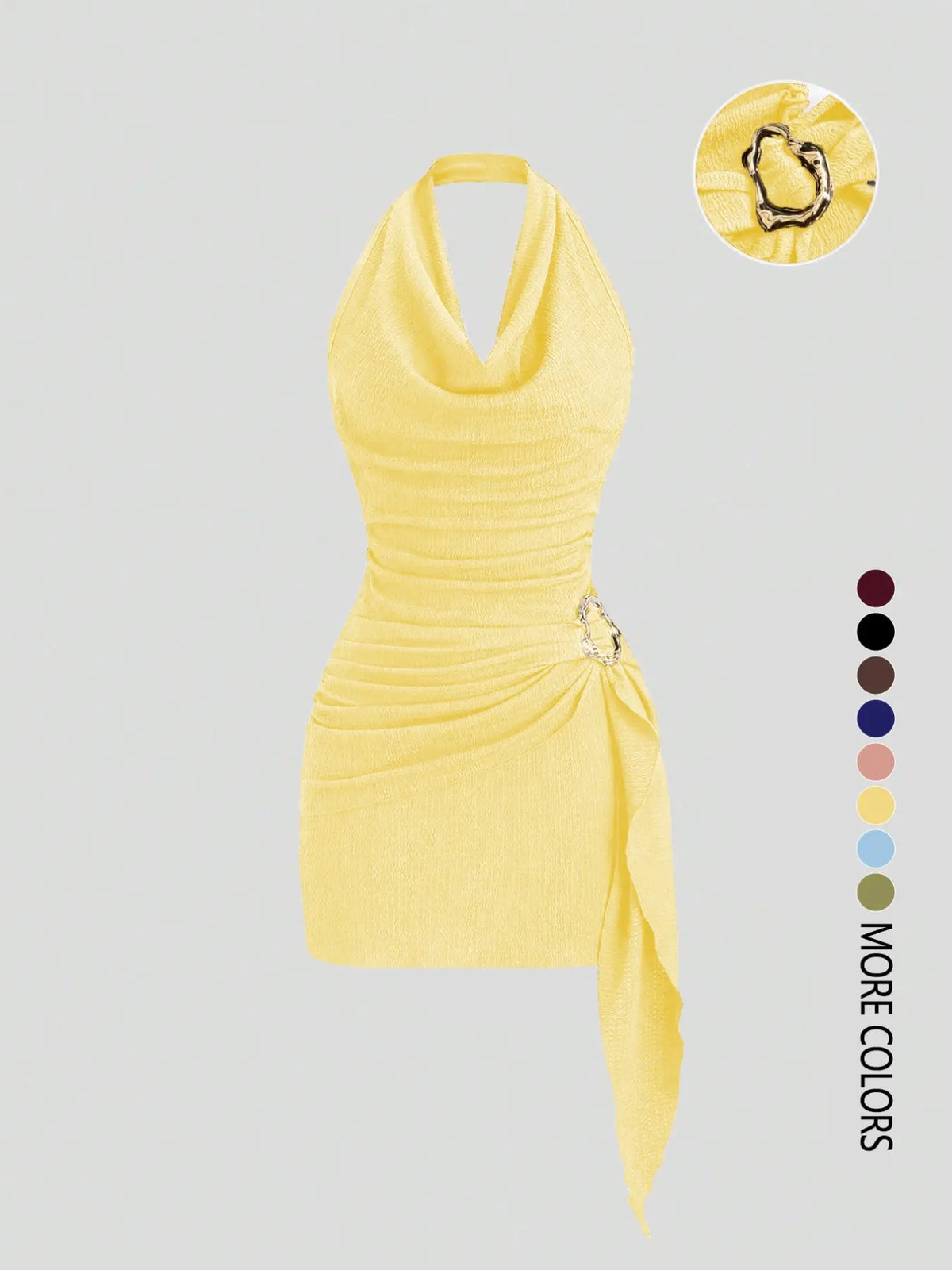 Women's Fashion Solid Color Ruched Halter Fit Dress, Casual Office Wear, Elegant Backless Design, Perfect for Daily Wear, Stylish, Chic and Comfortable Dress, Backless Slim Dress
