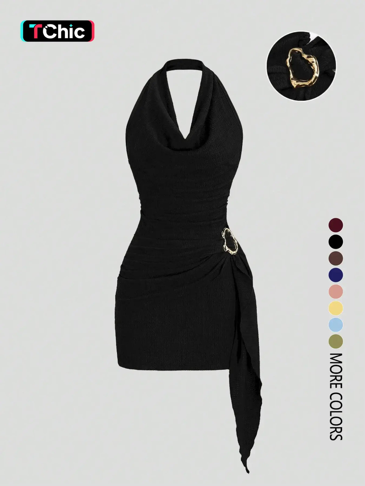 Women's Fashion Solid Color Ruched Halter Fit Dress, Casual Office Wear, Elegant Backless Design, Perfect for Daily Wear, Stylish, Chic and Comfortable Dress, Backless Slim Dress