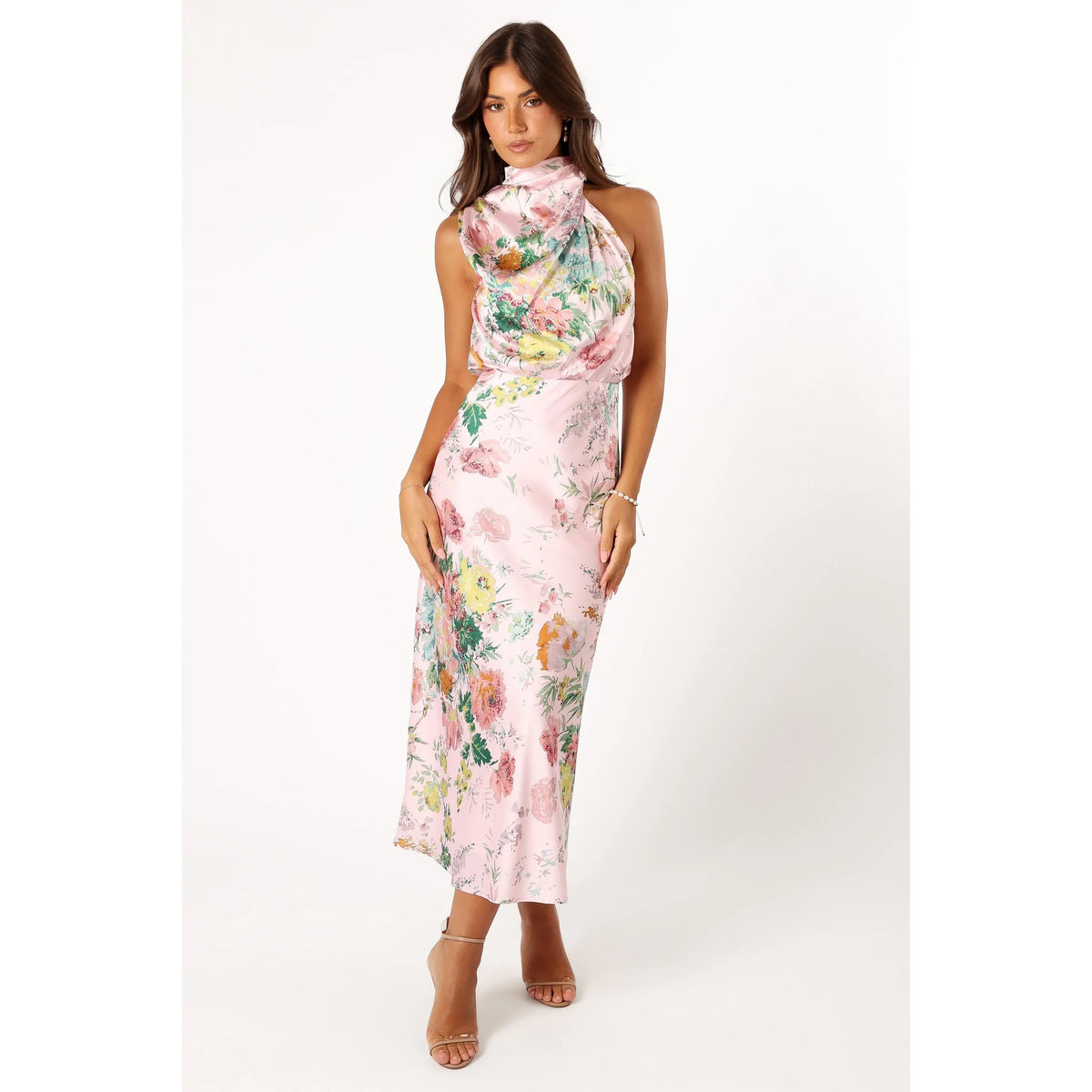 Anabelle Halter Neck Midi Dress - Pink Floral